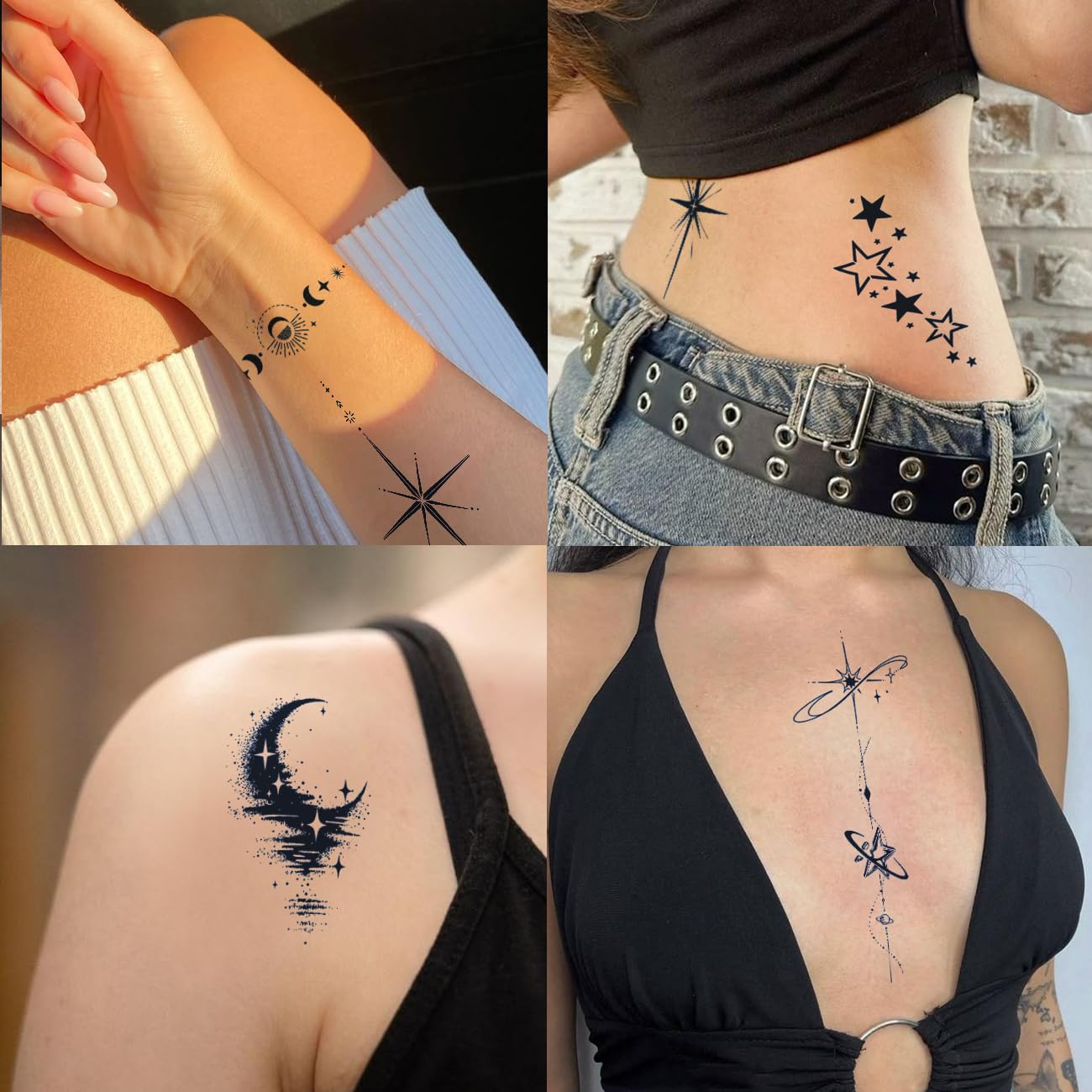 CHARLNET Semi-Permanent Tattoos - 2 Weeks Long Last Stars Tattoos for Women Men Face Neck Body/Fades Naturally/No Reflection/Waterproof