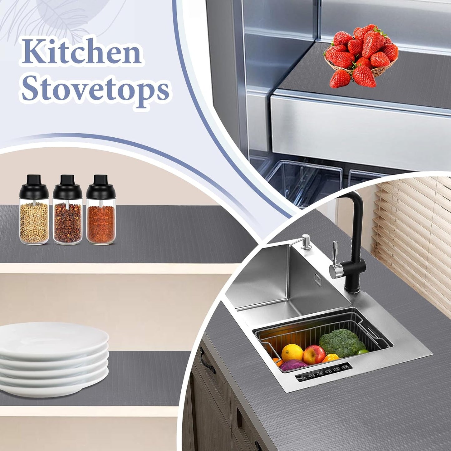 Drawer and Shelf Liner for Kitchen Cabinet: 17 in X 30 Ft Non Slip Waterproof Shelf Paper Non Adhesive Refrigerator Liners Gray Easy Liners for Bathroom Cupboard with Knife Tape Measure