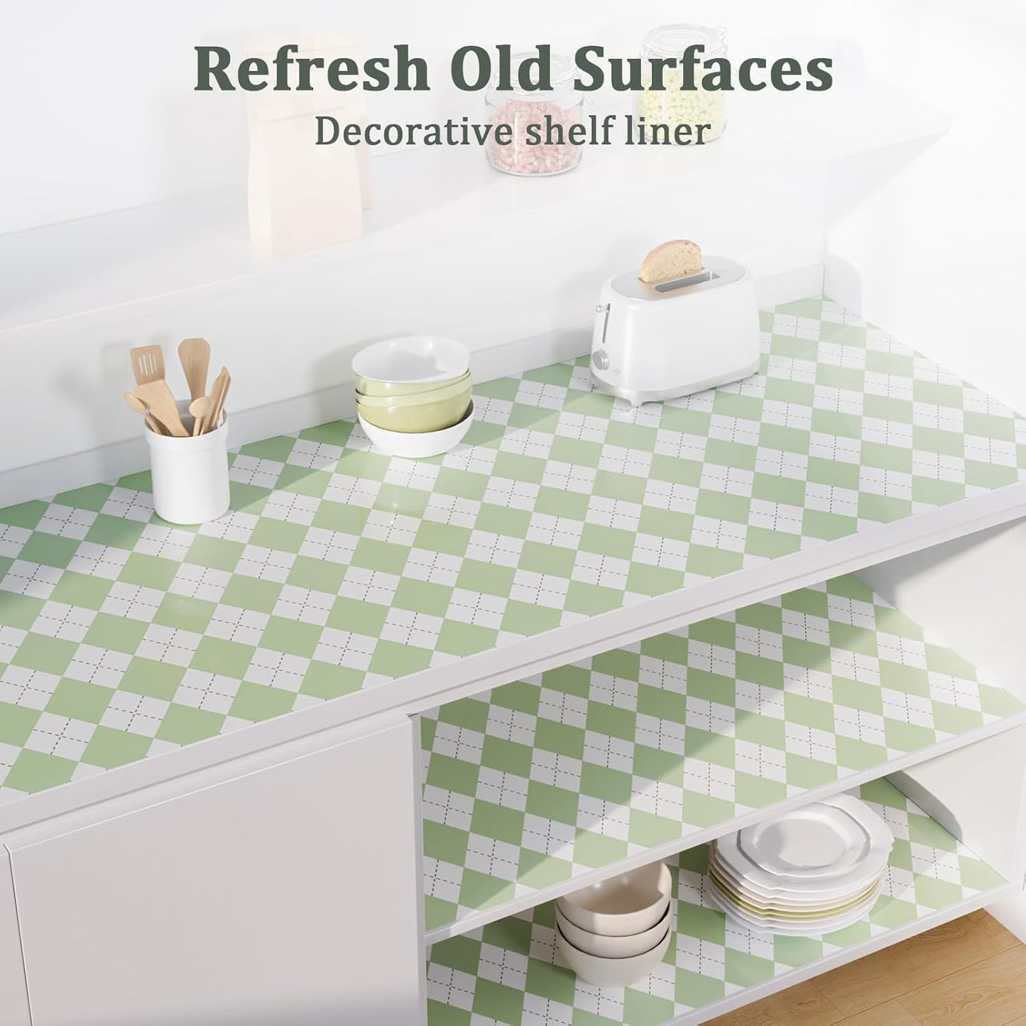 Sage Green Shelf Liner for Kitchen Cabinets 24" x 120" Non-Adhesive Non-Slip Drawer Liners for Dresser, Waterproof Washable Paper, Durable Protector Mat for Pantry Shelves Cupboards