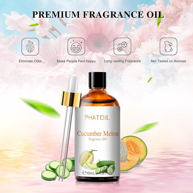 3.38FL.OZ Cucumber Melon Fragrance Oils for Aromatherapy, Essential Oils for Diffusers for Home, Perfect for Diffuser, Yoga, Skin Care, DIY Candle and Soap Making - 100ml