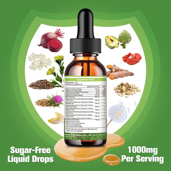 Liver Health Support Liquid-Liver Cleanse Detox 1000mg Milk 500mg Artichoke 17x Potent 1Fl Oz