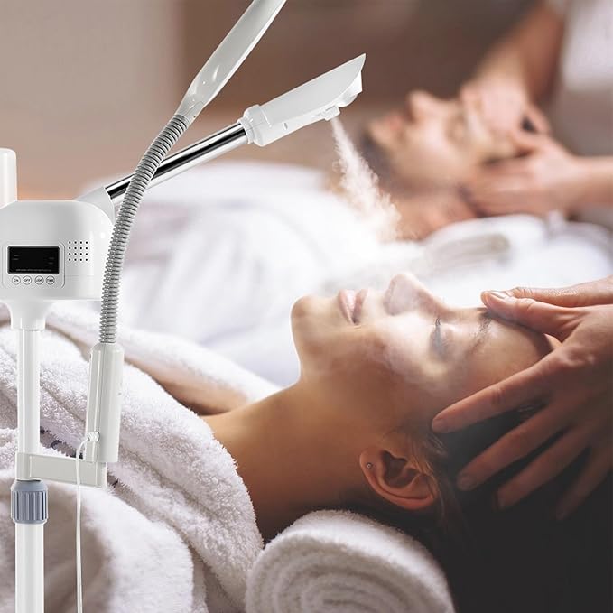 Professional Facial Steamer 2 in1 Steamer for Face 5X LED Magnifying Lamp Facial Steamer for Esthetician Beauty Face Equipment Use at Home or Salon(White)