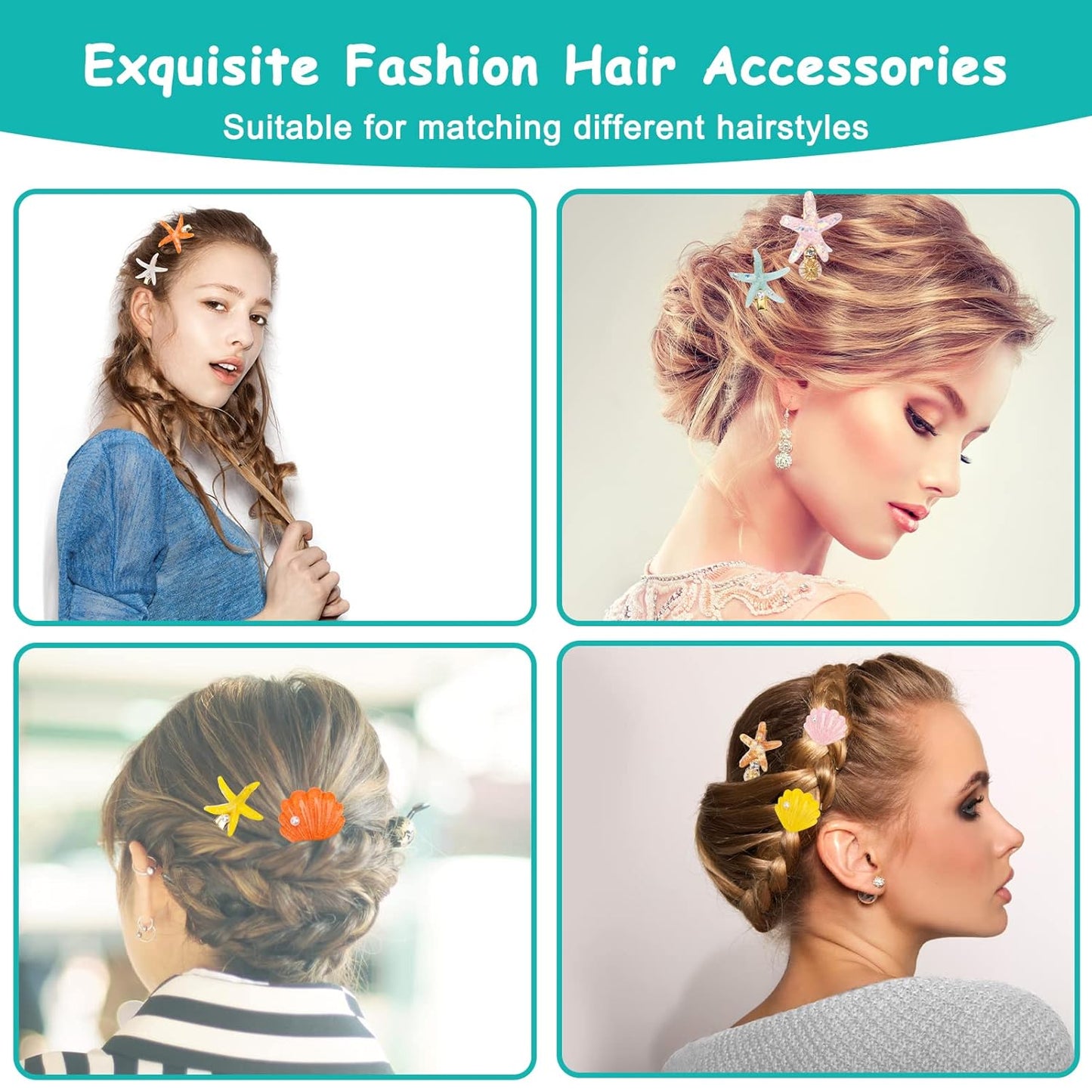 12 Pieces Catcan Starfish and Seashell Hair Clips Set - Artificial Hair Accessories for Women's Headwear Styling