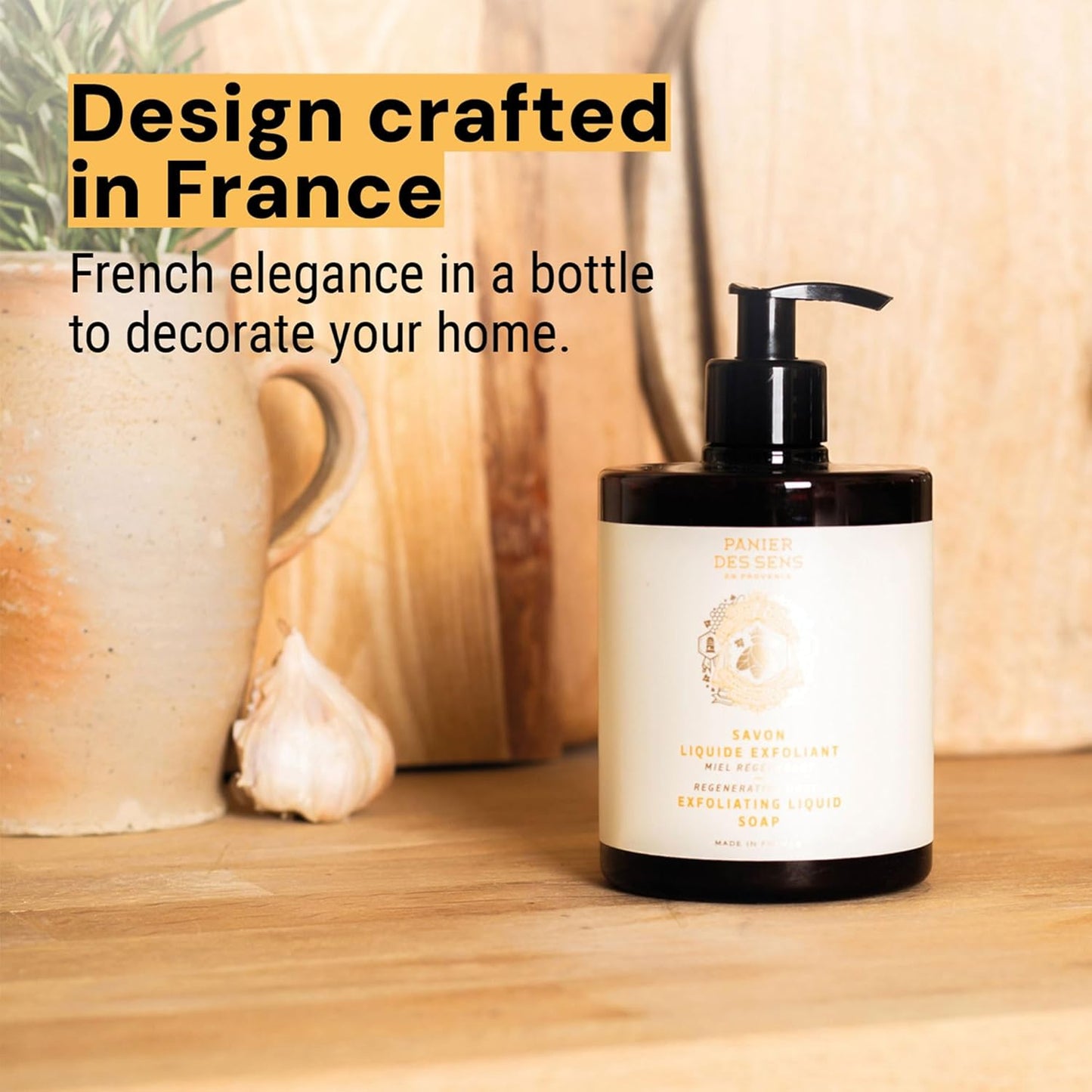 Panier des Sens - Liquid Hand Soap โ Honey Exfoliating Hand Wash - French Marseille Moisturizing Soap with Coconut Oil - Refillable Kitchen & Bathroom Hand Soap - 97% Natural Ingredients -16.9 Fl.oz