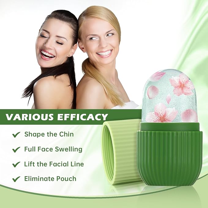 Facial Ice Roller, Face and Eye Massage Tool, Silicone Ice Mold, Gua Sha, Green
