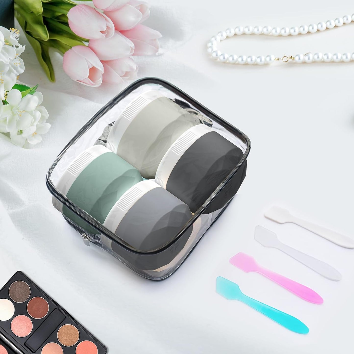 Travel Containers for Toiletries, 4-Pack TSA Approved Silicone Jars (1.7oz) - BPA Free Leakproof Cosmetic Containers for Creams, Lotion, Skincare & Makeup with Bonus Waterproof Bag