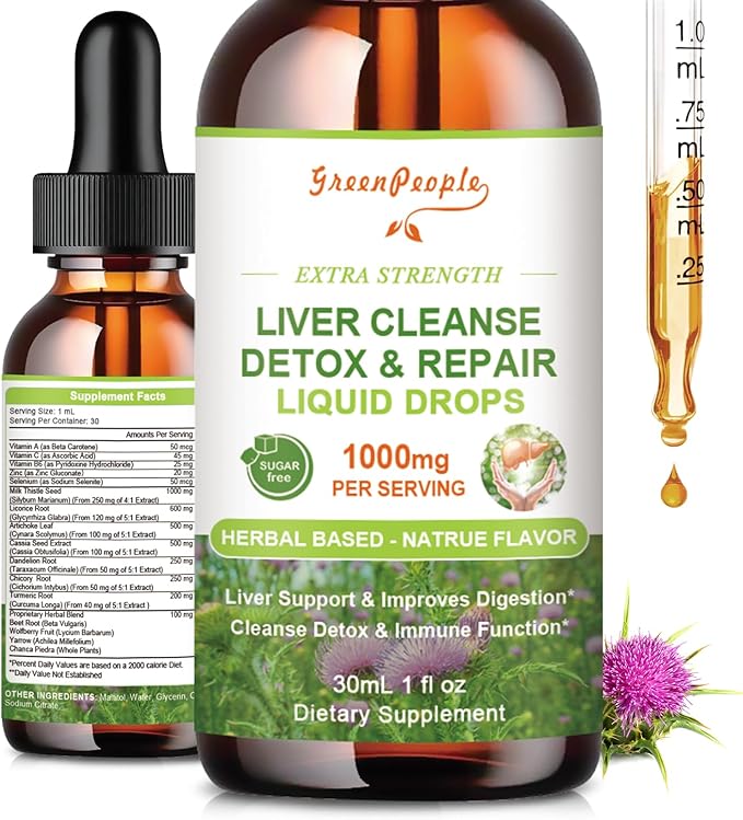 Liver Health Support Liquid-Liver Cleanse Detox 1000mg Milk 500mg Artichoke 17x Potent 1Fl Oz