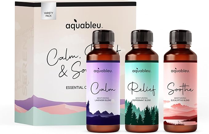 Essential Massage Oil Gift Set - Serenity Trio Sooth, Calm, Relief Includes Lavender, Peppermint & Eucalyptus Massage Oil Blends 80 ML in Beautiful Packaging - Great Gift for Women