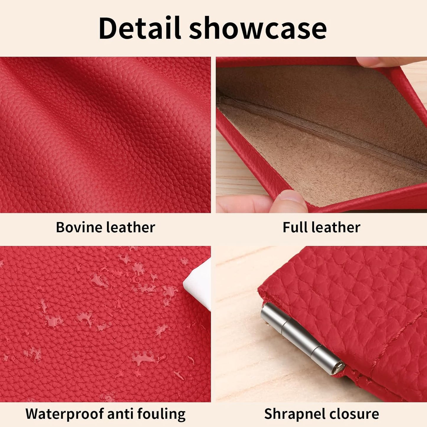 Genuine Leather Pocket Cosmetic Bag for Purse,Coin Purse Lipstick Cosmetic Accessories Travel Pouch for Storage Waterproof Portable No Zipper Self-closing Small Makeup Pouch (Red)