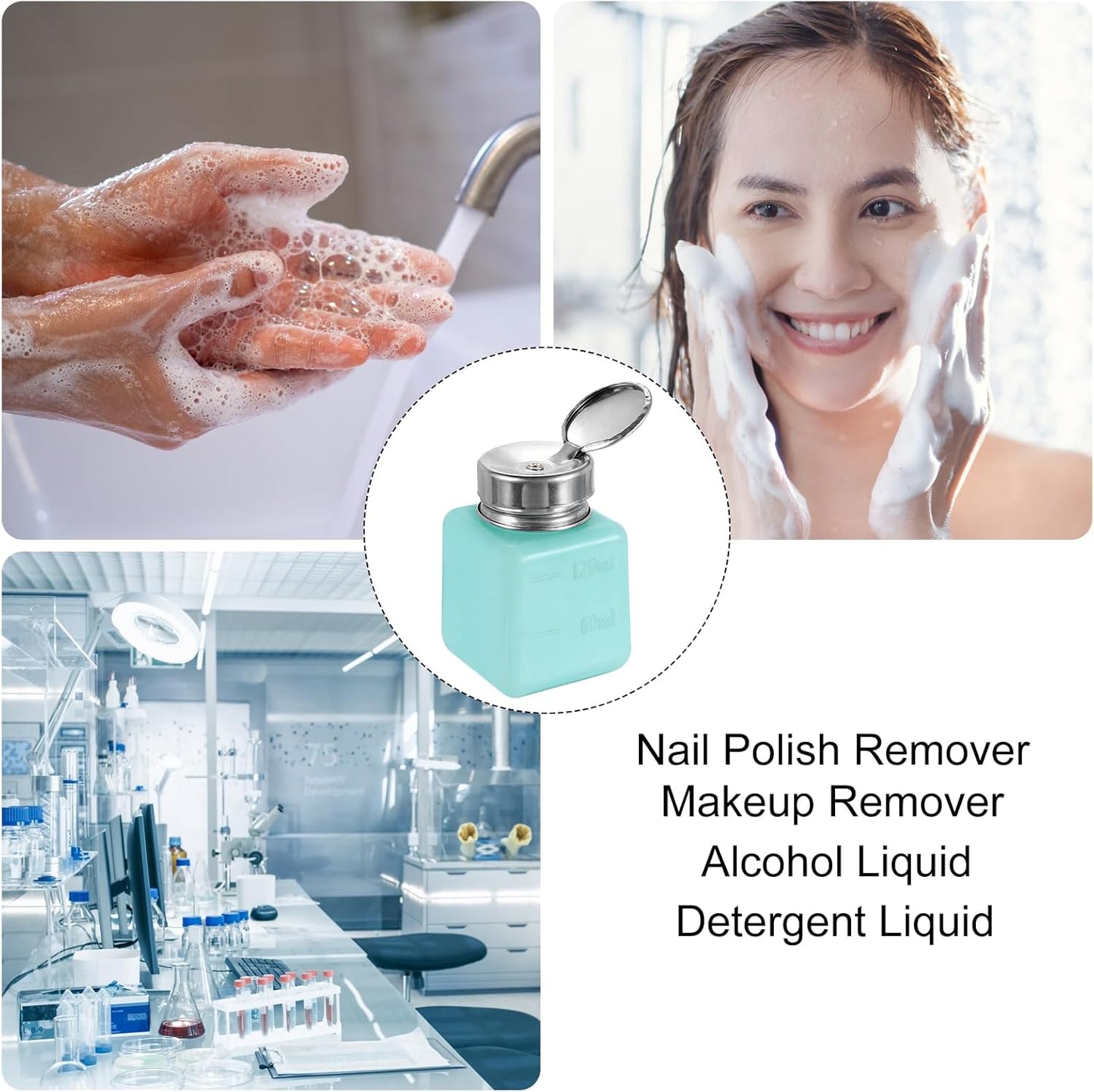 HARFINGTON 4PCS 120ML(4oz) Push Down Alcohol Dispenser Pump Liquid Press Empty Bottles Refillable Container for Cleanser Nail Polish Remover, Green