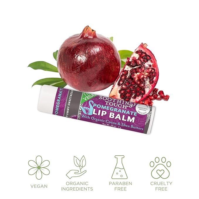 Vegan Lip Balm Set - Variety Pack of 3 Soothing Touch Lip Balms. Large 0.25 oz size. Includes Bonus Muslin Pouch (3 x 4 in) Unique Gift Bundle from Tiny Seed (Coconut Lime, Pomegranate, Peppermint)