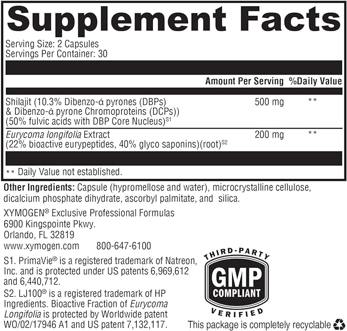 XYMOGEN TestoPlex Plus - Supports Healthy Testosterone Levels, Cognition, and Overall Vitality - Shilajit + Eurycoma longifolia Extract Supplement for Men and Women (60 Capsules)