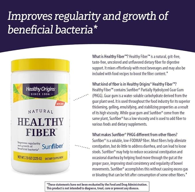 Healthy Origins Healthy Fiber - Clear Mixing (Sunfiber), 225 g - Gut Health Supplements for Women & Men - Fiber Powder Dietary Supplement - Gluten-Free Supplement - 7.9 Oz