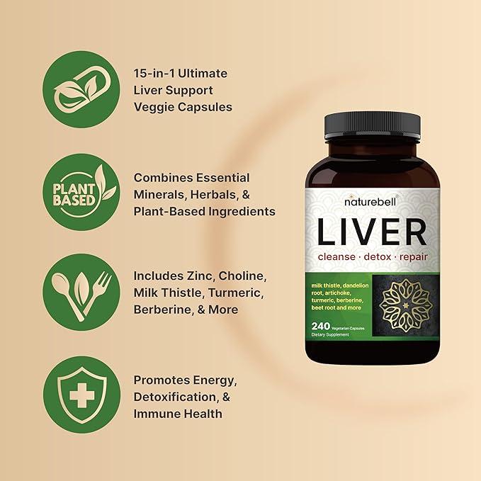 Liver Cleanse Detox & Repair Supplement, 240 Veggie Capsules|15-in-1 Complex 500mg, Dandelion 200mg, Artichoke 200mg, Black