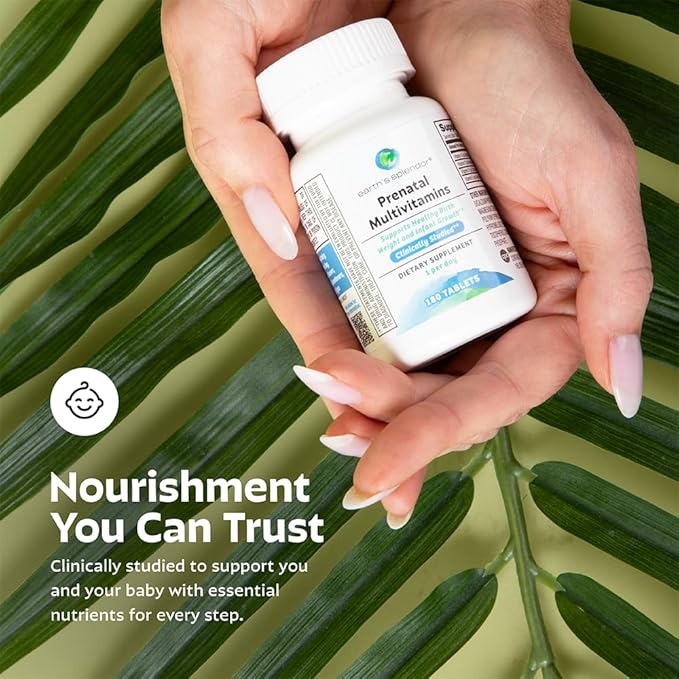 Earth's Splendor Prenatal Multivitamin: Supports a Healthy Pregnancy, Growth/Brain Development for Baby, Folic Acid, Iron, Non-GMO, MMS Clinically Studied Formulation - 6 Month Supply, 180 Tablets