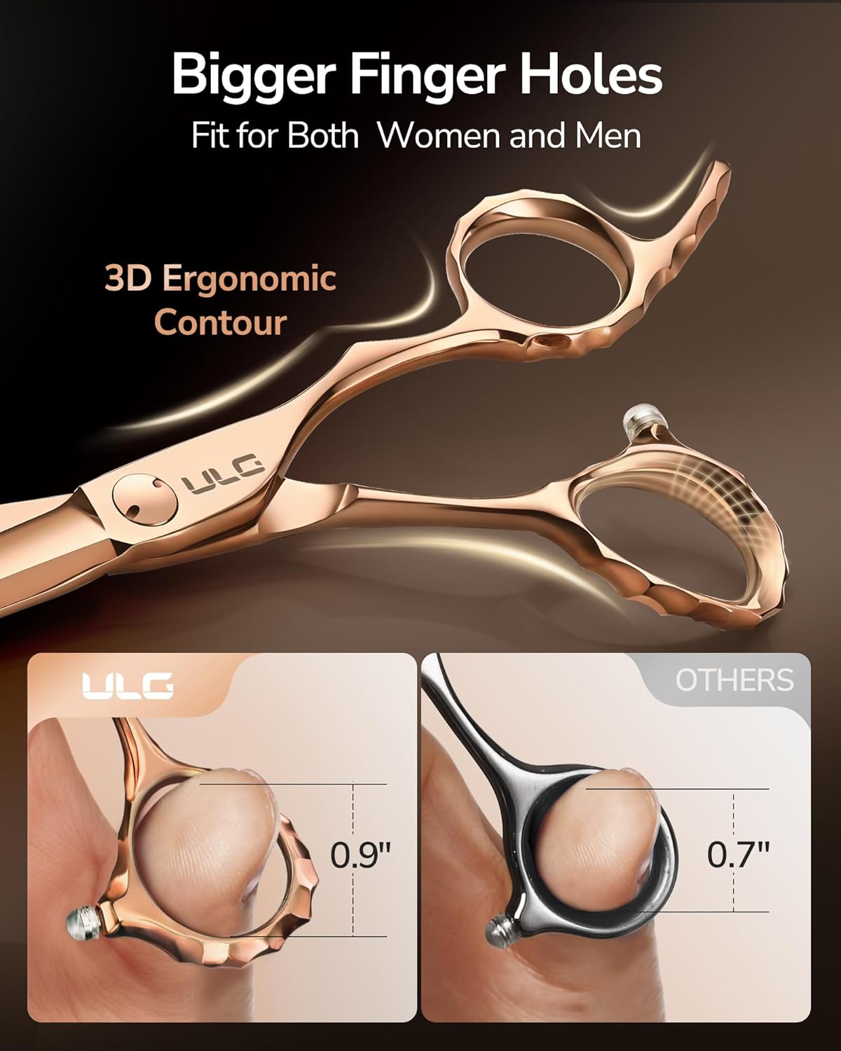 ULG Professional Hair Cutting Scissors with Luxury 18K Rose Gold Finish 6.5" Barber Scissors 440C Japanese Stainless Steel Hand-Honed Razor Sharp Blades Offset Handles Tension Adjustable, Right-Handed