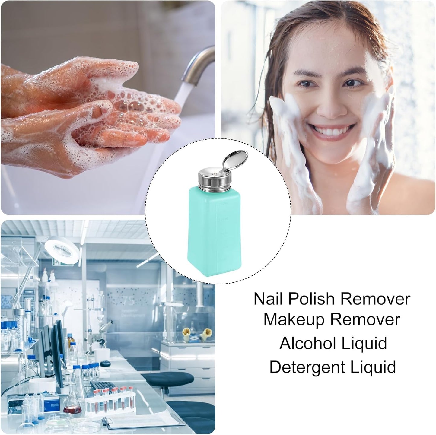 HARFINGTON 4PCS 250ML(8.5oz) Push Down Alcohol Dispenser Pump Liquid Press Empty Bottles Refillable Container for Cleanser Nail Polish Remover, Green