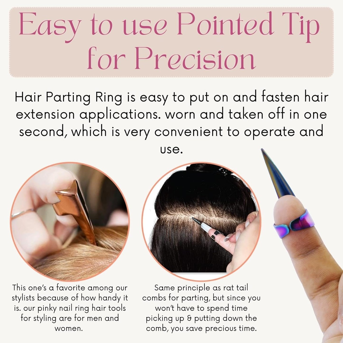 My Hair Tools Hair Parting & Sectioning Ring - Stainless Steel Finger Braiding Hair Pick Tools for Durable Dreadlocks Wig, Weaving & Quick Installation of Human Hair Extension Tools (1PC, Rainbow)