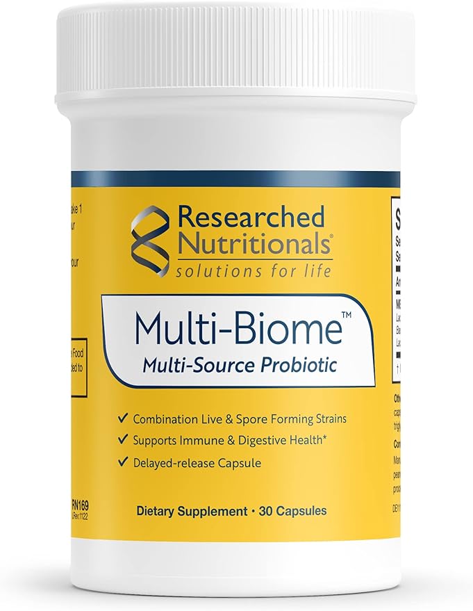 Researched Nutritionals Probiotics for Digestive Health - Multi-Biome - Spore Based Probiotics & Live Probiotics for Gut Health & Immune Support + Healthy Histamine & Cytokine Activity (30 Capsules)