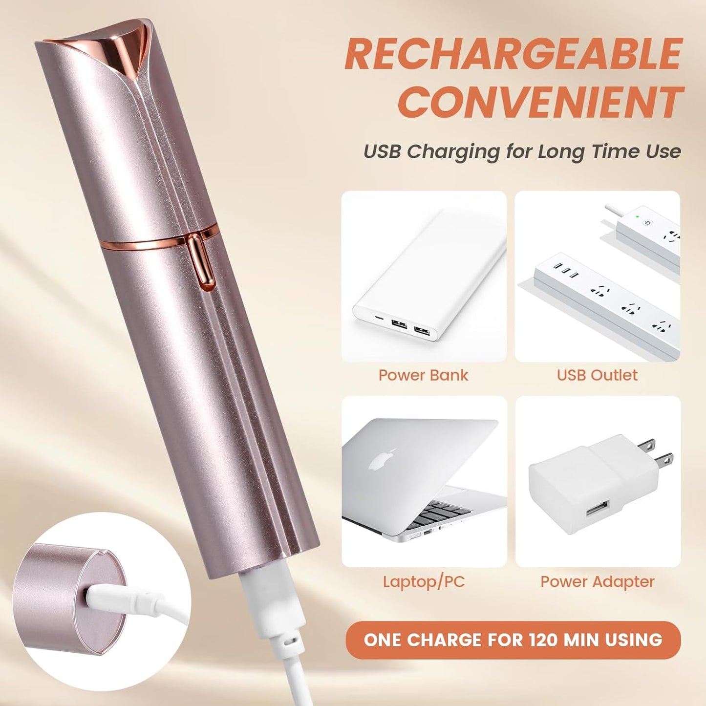 Facial Hair Remover for Women- as Seen on TV Painless Face Shaver -Mini Hair Remover, Electric Razor Shaver Portable Bikini Epilator for Lips, Chin, Armpit, Peach Fuzz, Fingers, Neck, Cheek(Champagne