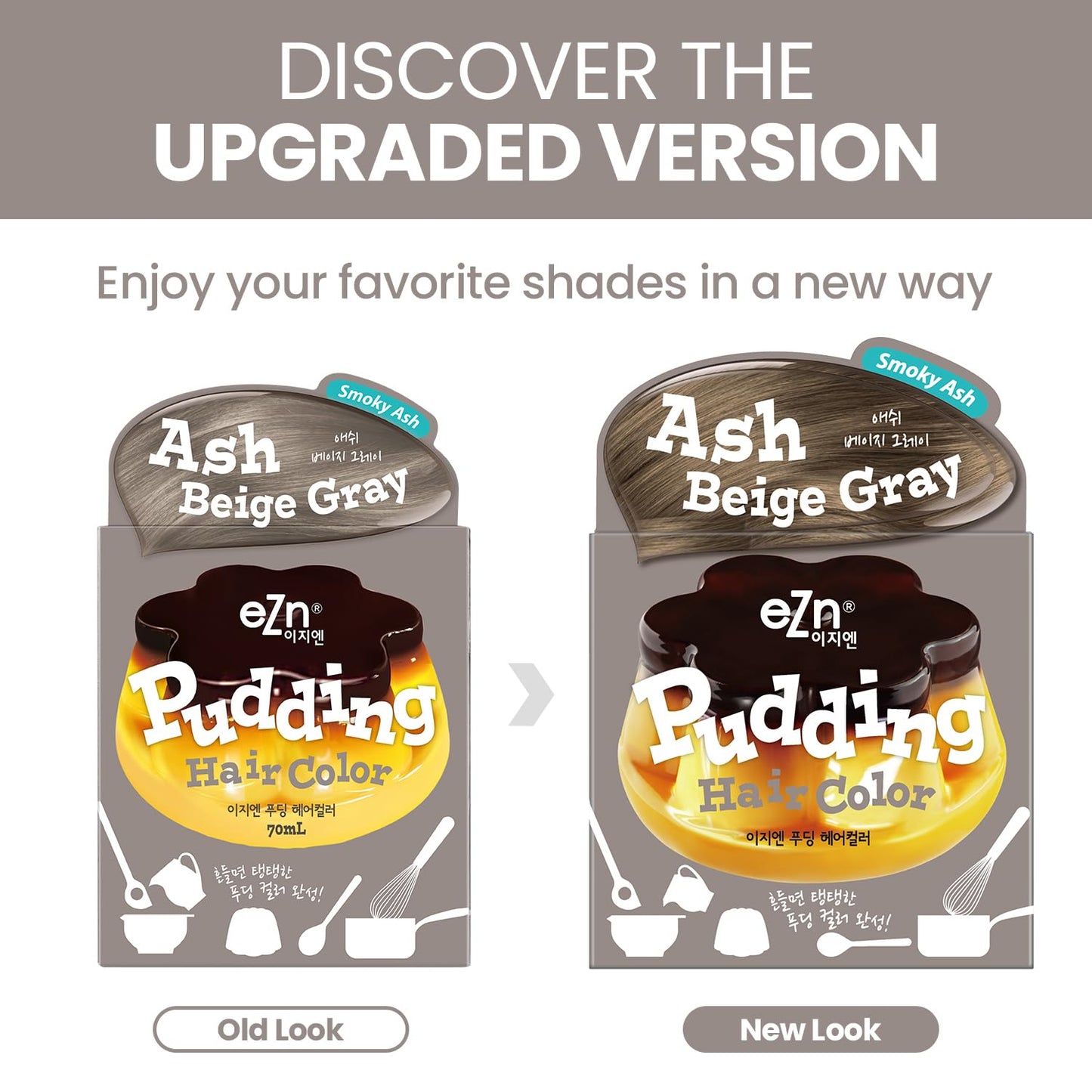 eZn Pudding Hair Dye, Ammonia-Free, Semi-Permanent DIY Korean Hair Dye Color with Keratin, Odorless Gentle for Sensitive Skin No Skin Irritation (Ash_Beige_Gray)