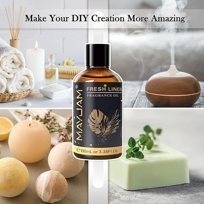 Fresh Linen Fragrance Oils Essential Oil - Fresh Linen Oil for Diffusers, 3.38FL.OZ/100ML Large Volume Fragrance Oil with Premium Glass Dropper