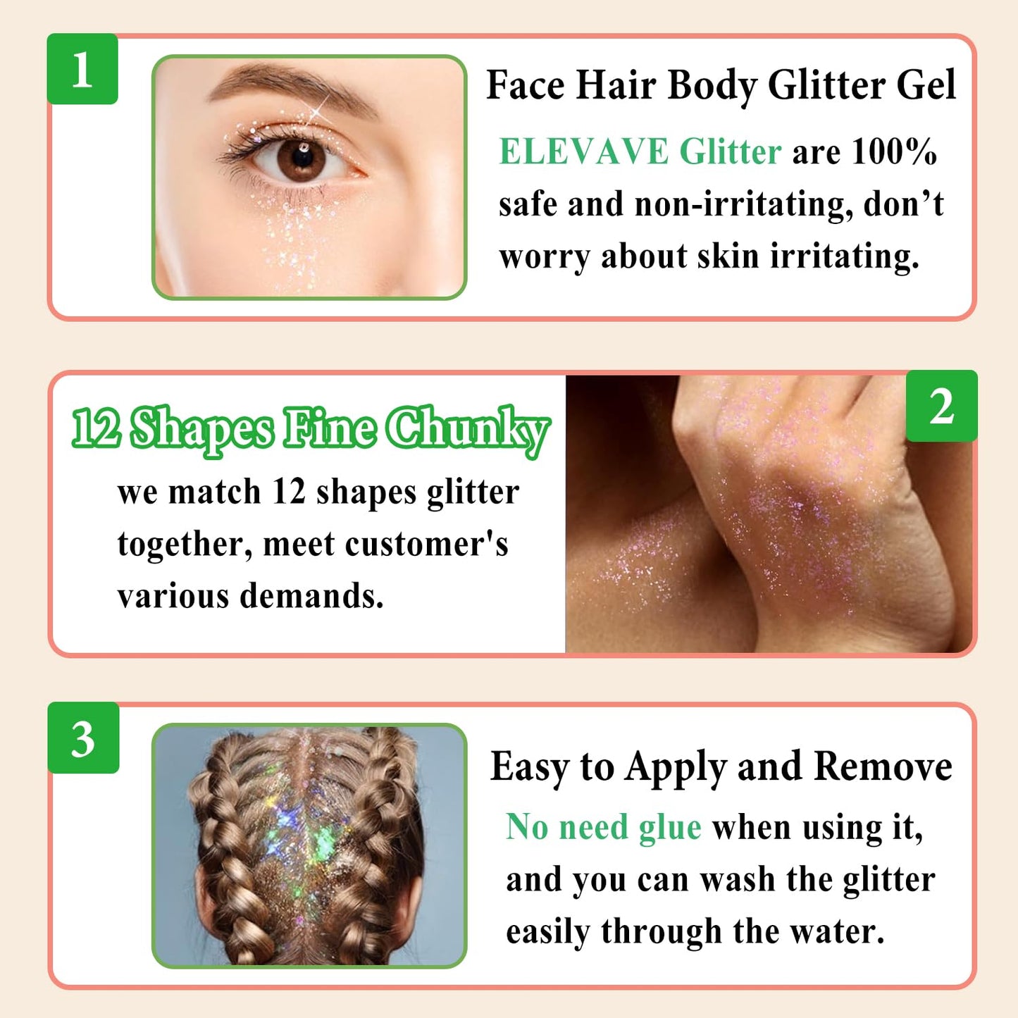 Body Glitter Face Glitter, Hair Glitter for Kids, 12 Shapes Fine Chunky Glitter Gel for Women Girls Makeup Sparkles Party Mermaid Sequins Rave Accessories Singer Concerts Festival (Gold Scheme)