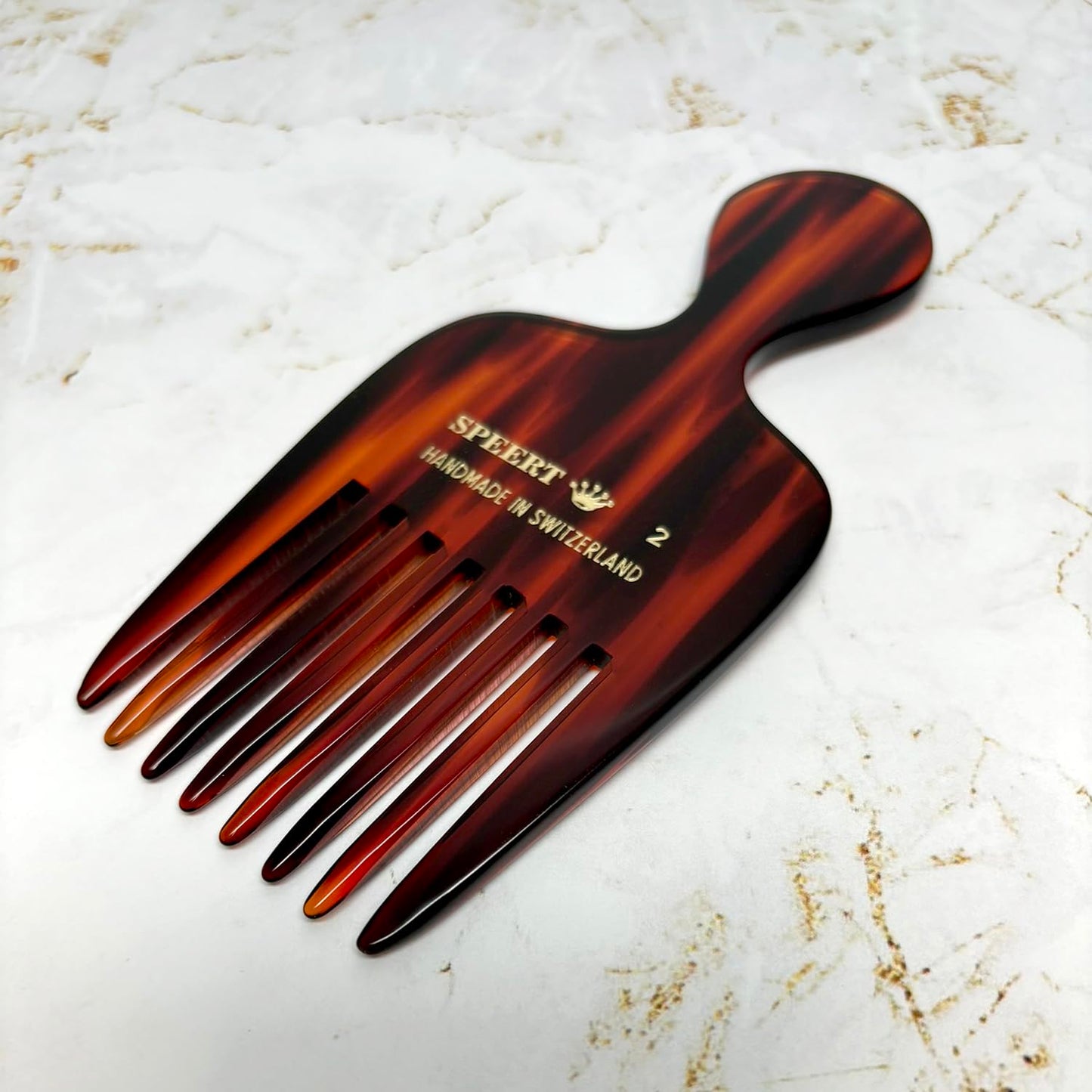 #2 Handmade Wide Tooth Hair Pick - Tortoise Havana Acetate Thick Coarse Curly Textured Hair Detangling Parting Grooming Teasing Styling - Wet & Dry Use for Women, Men & Kids