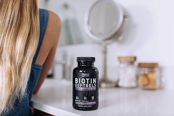 Zeal Naturals Biotin with Coconut Oil for Hair 10000mcg (180 Softgels) Biotin Supplement - Biotin Pills for Hair Skin and Nails Vitamins for Women Biotin Capsules for Men Hair Growth 6 mo Supply