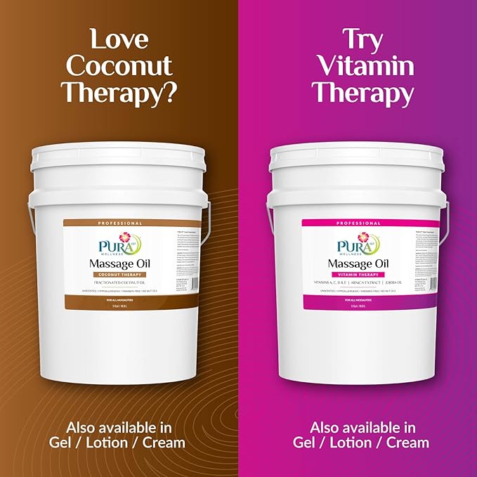 Coconut Therapy 5 Gallon Massage Oil, Coconut Oil, Professional Deep Tissue, Natural Ingredients, Moisturizing, Unscented for Physical Recovery, Skin Hydration, Long-Lasting