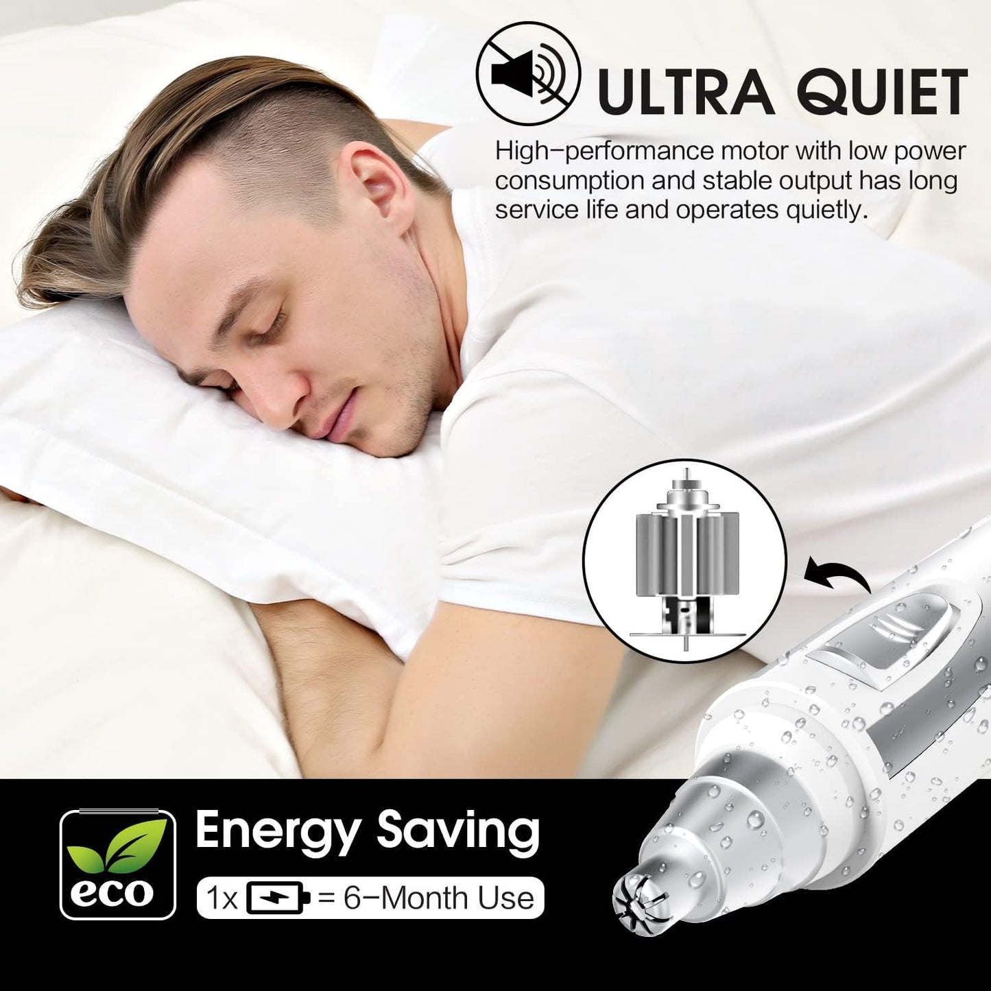 Ear and Nose Hair Trimmer Clipper - 2025 Professional Painless Eyebrow & Facial Hair Trimmer for Men Women, Battery-Operated Trimmer with IPX7 Waterproof, Dual Edge Blades for Easy Cleansing White