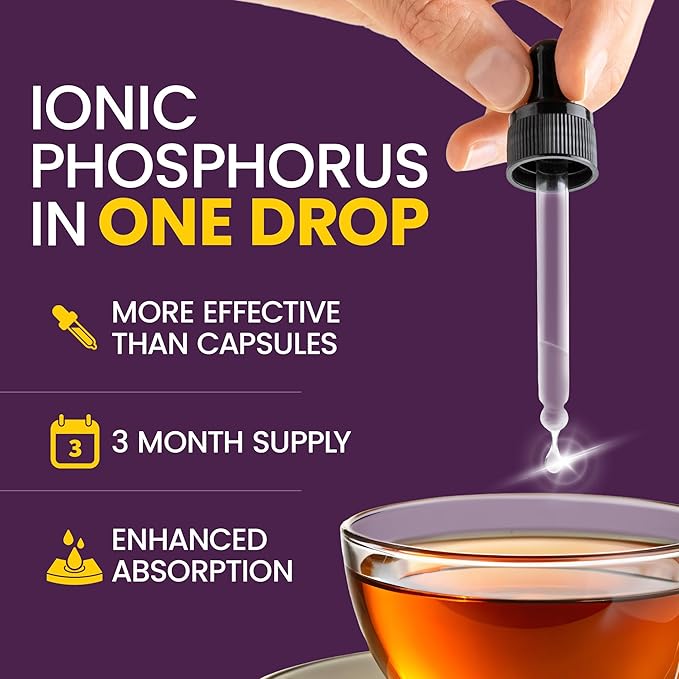 WellnessOne Liquid Phosphorus Supplements - Ionic Phosphorus Supplement from Ortho Phosphoric Acid for Healthy Bones & Teeth, Protein & Energy Production - Non-GMO, Vegan, Gluten Free - 1.67 fl oz