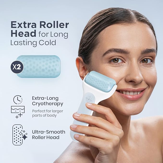 Premium Ice Roller for Face with Carry Case & Advanced Stainless Steel Gua Sha with Silicone Zip Carry Case