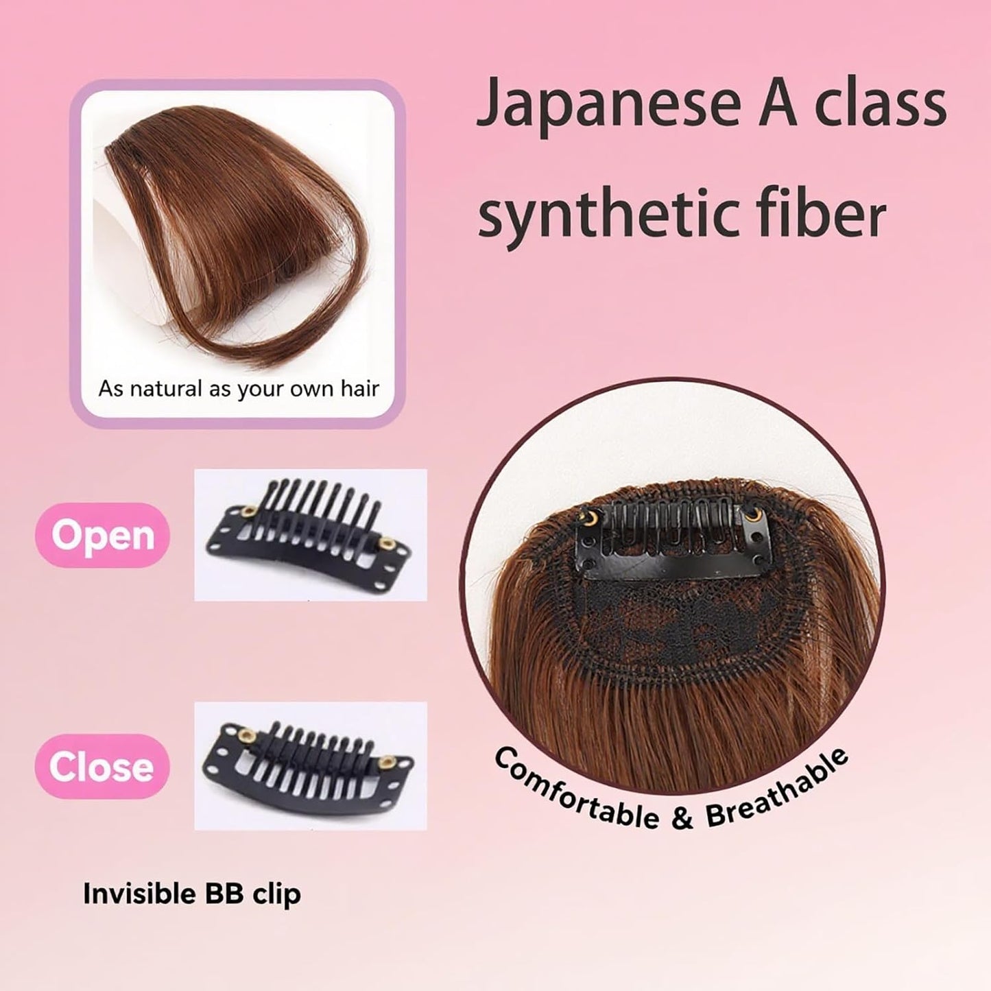 Bangs Hair Clip - Temples Wispy Bangs Hair Extensions,Clip in Bangs Japanese A class synthetic fiber,Fake Bangs Clip on Bangs for Women with Daily Wear(Light Brown)