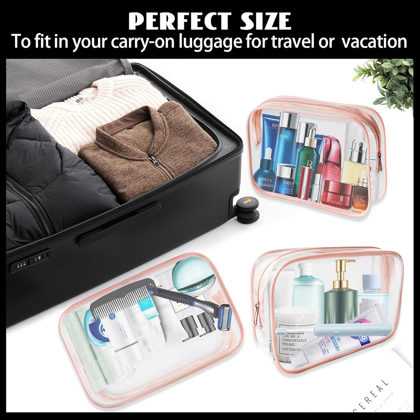 16 Pieces Clear Cosmetic Bags, Large Transparent Makeup Bags, TSA Approved Toiletry Bag for Travel, PVC Waterproof Clear Pouch with Zipper Make Up Bag for Women and Men Traveling (Rose Pink-L)