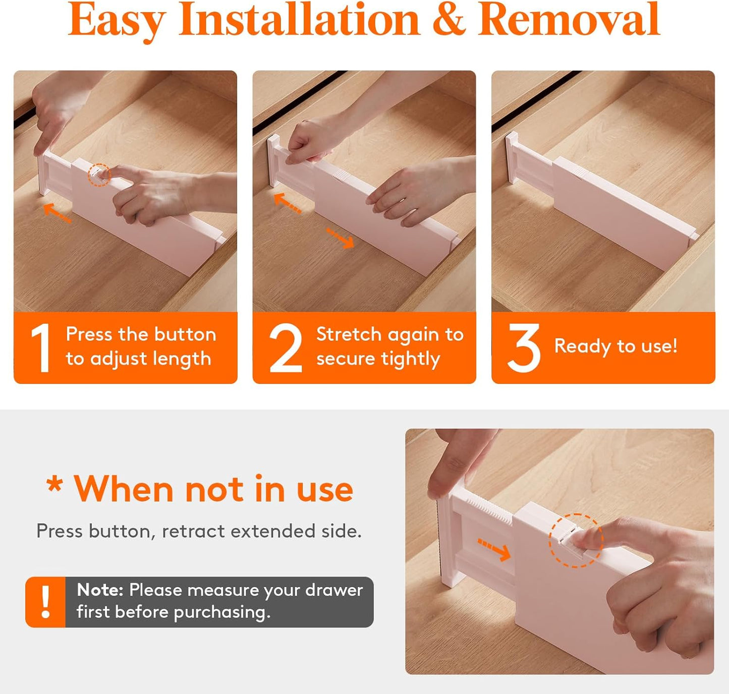 Lifewit 5 Pack Drawer Dividers 4" High, 11-17" Adjustable Dresser Drawer Organizers for Clothes, Expandable Dresser Separators in Bedroom/Bathroom/Kitchen/Vanity/Office Organization and Storage, Pink