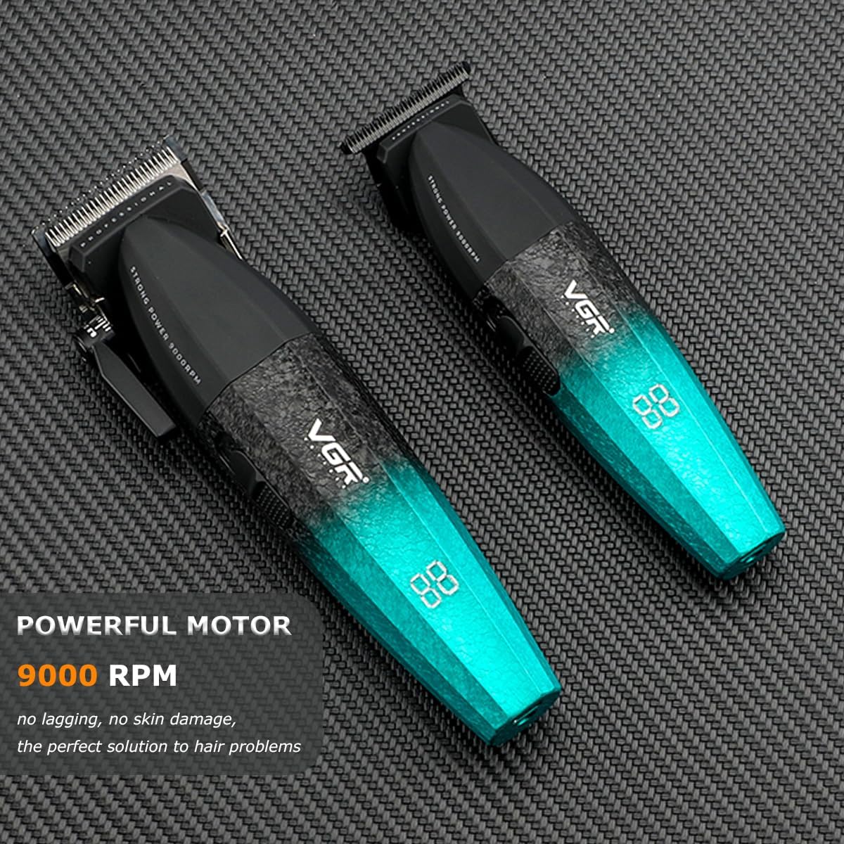 VGR 640S2 Professional Hair Clippers for Men, 9000RPM Cordless Barber Clippers and Trimmers Set, Zero Gap T-Blade Hair Cutting Kit, DLC Coated Ceramic Blade Barber Kit with LED Display(Green)