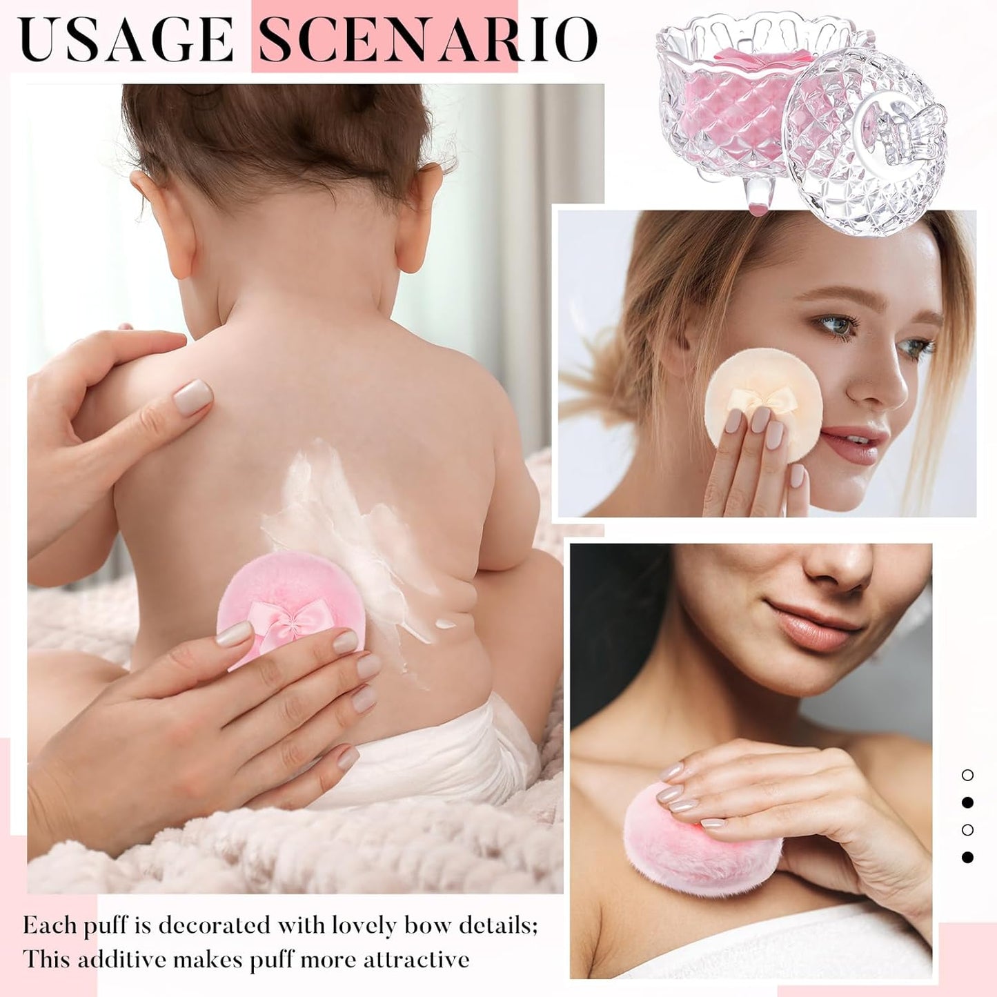 Tioncy 3 Pcs Large Body Powder Puff and Container Powder Container with Puff Powder Puff Crystal Container Soft Washable Reusable Velour Face Body Glitter Powder Puff Wet Dry Makeup (Clear,Butterfly)