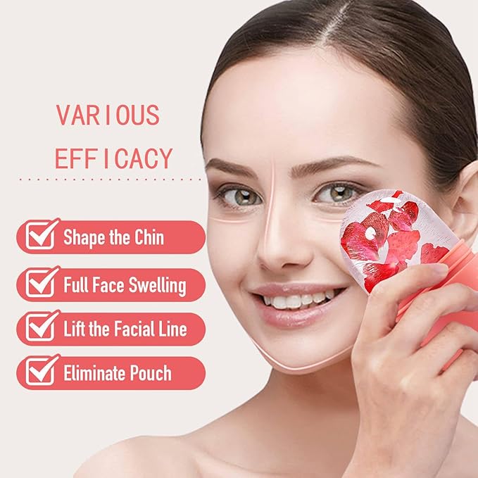 KOGITI Face Ice Roller & Mold - Beauty Facial Massage Tool for Puffiness Relief, Ice Cube Holder (Pink)