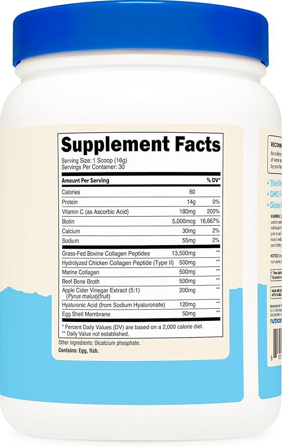 Nutricost Multi Collagen Protein Complex (Unflavored, 30 Servings) - Supplement with Biotin, Hyaluronic Acid, and Collagen Peptides