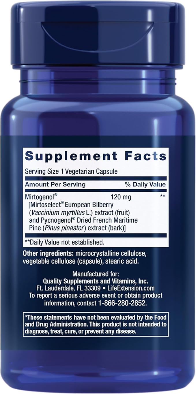 Life Extension Eye Pressure Support with Mirtogenol - Eye Health Supplement for Healthy Eye Pressure - with French Maritime Pine bark – Gluten-Free, Vegetarian, Non-GMO - 30 Capsules