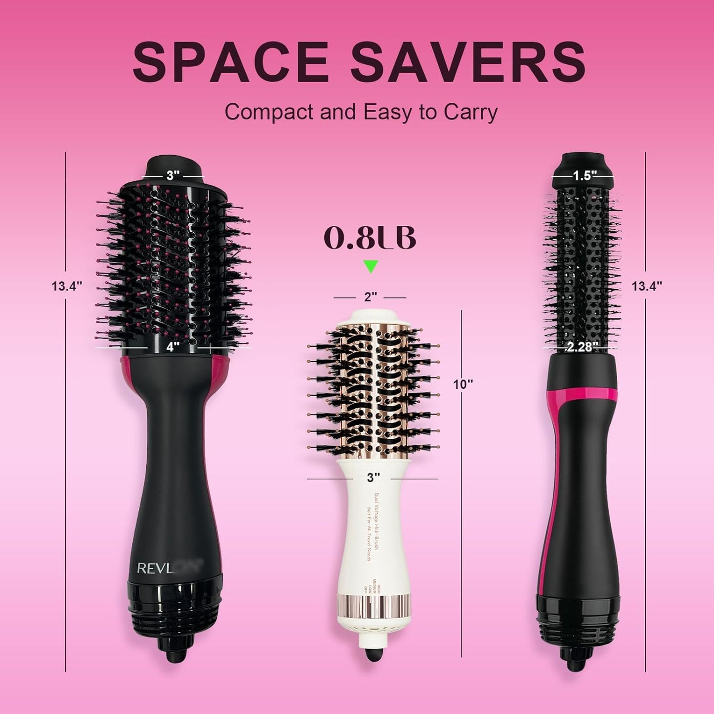 4-in-1 Travel Dual Voltage Hair Dryer Brush Blow Dryer Brush,Portable 2 inch Mini Hot Air Brush,Travel Hair Styler/Volumizer/Straightener/Curler,110-240V European Blow Dry Brush with EU&UK Plug