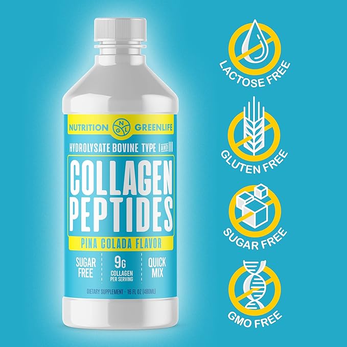 Collagen Peptides Hydrolyzed Liquid Concentrate 9000mg Hair, Skin, Nail Health Supplement Sugar Free