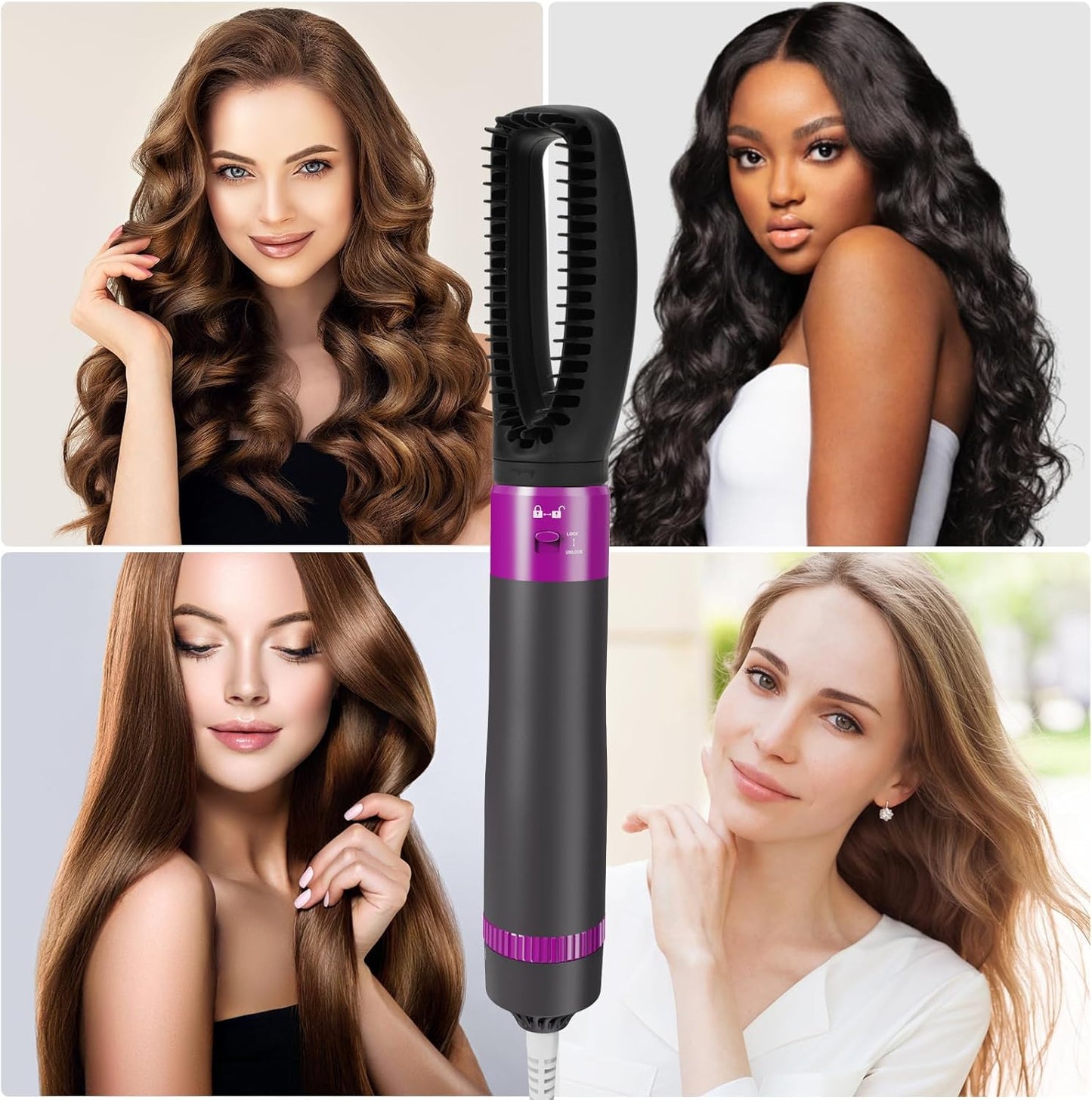 Blow Dryer Brush, Alledge 5 in 1 Hair Thermal Brush and Styler Set for Easy Salon-Style Blowouts with Detachable Negative Ionic Brush Head and Comb for Hair Drying Straightening Curling Styling