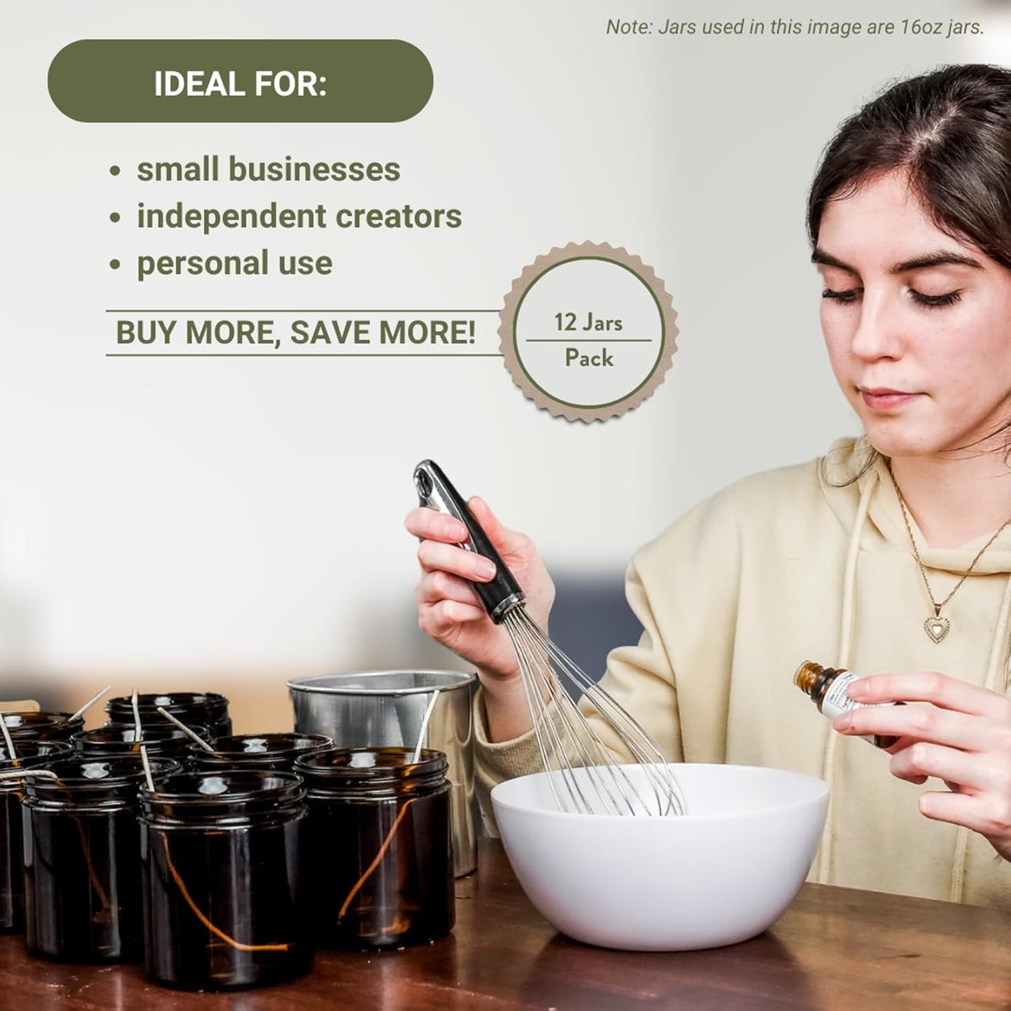 Glass Amber 8oz Jar - 12 Packs, Empty Round Jars For Beauty Products, Lotion, and Powders - Black Lid - Small Candle Jars