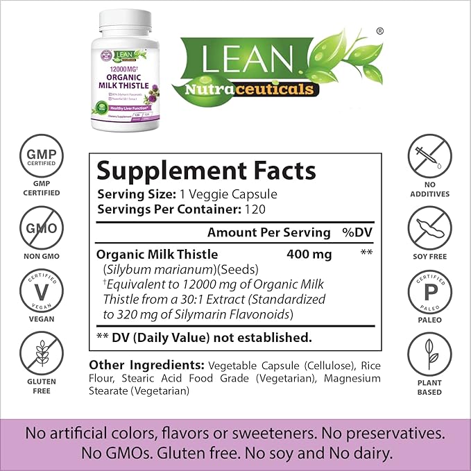 Liver Cleanse Detox & Repair, Organic 12000 Mg 120 Day 30X Seed 120 Capsules