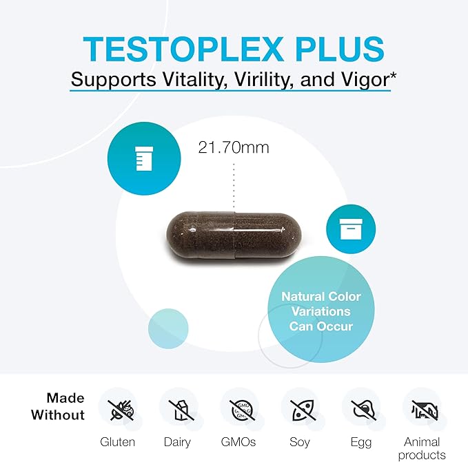 XYMOGEN TestoPlex Plus - Supports Healthy Testosterone Levels, Cognition, and Overall Vitality - Shilajit + Eurycoma longifolia Extract Supplement for Men and Women (60 Capsules)