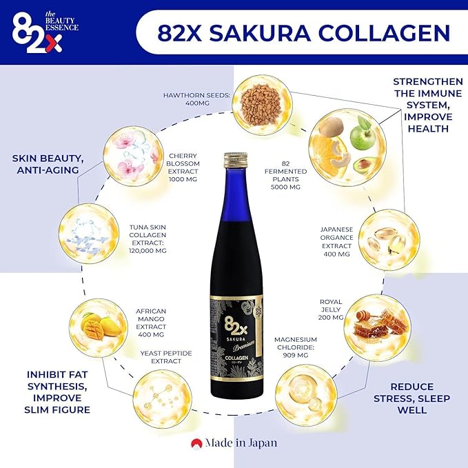 82X Collagen Premium - Marine Collagen Drink - Collagen Peptides Liquid Drink for Skin Hair Nails from Japan with 82 Fermented Plants, Vitamins, Minerals & Supplements