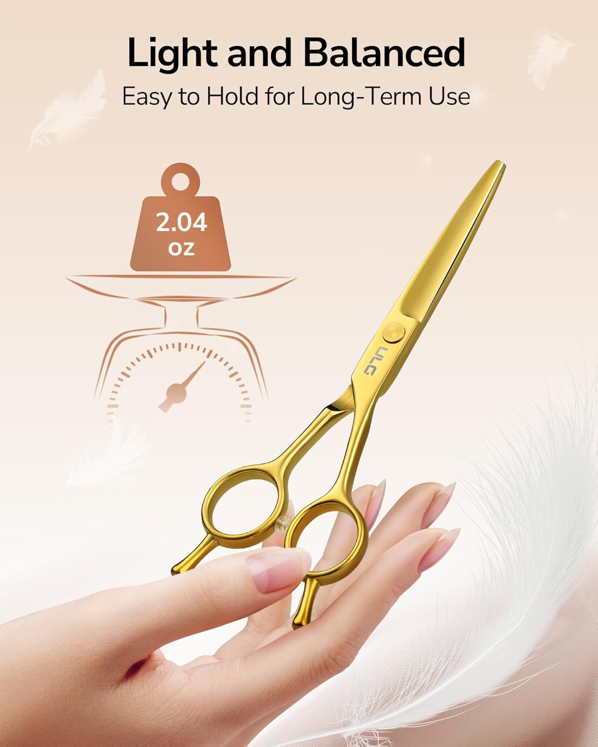 ULG Professional Hair Cutting Scissors 6.5 Inch – Sharp Barber Shears, Stainless Steel Symmetrical Salon Haircut Scissors for Women, Men, Kids, Gloss Paint Finish, Golden