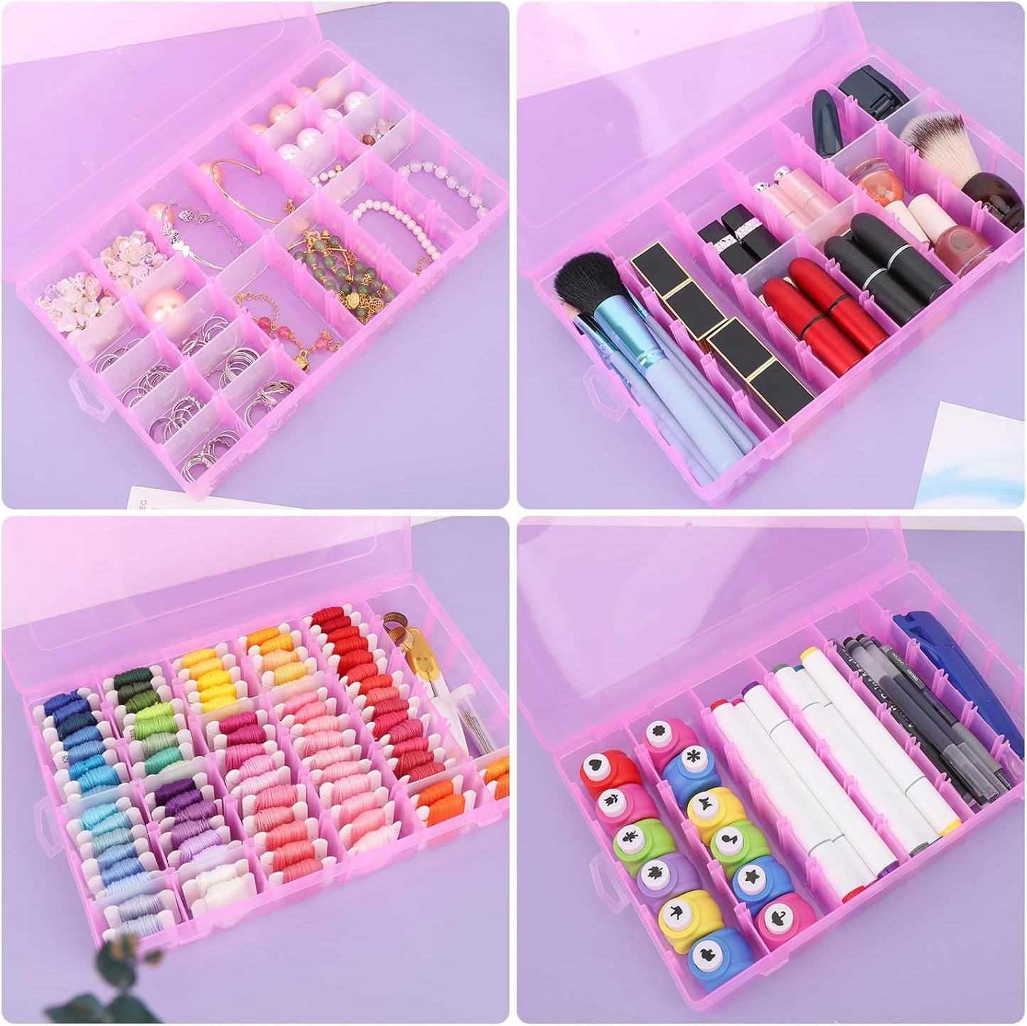 False Nail Container, Cosics Bright Pink 36-Gird Plastic Nail Art Organizers Storage Box with Adjustable Dividers, False Jewelry Diamonds Charms Nail 3D Decorations Manicure Accessory Holder Case
